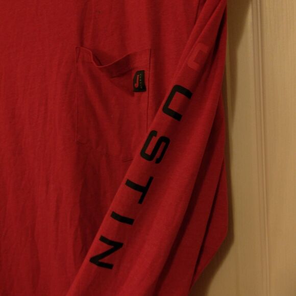 Justin Boots tshirt mens 2XL XXL red long sleeve graphic logo pocket western - Picture 4 of 8